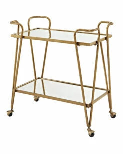 Budget 😉 Linon Furniture Linon Gold Mid-Century Bar Cart Home Bar Carts & Accessories 🔔