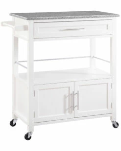 New ❤️ Linon Furniture Linon Cameron White Kitchen Cart Home Bar Carts & Accessories 🧨