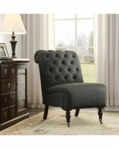 New 🎁 Linon Furniture Linon Kyra Charcoal Roll Back Chair Home Accent Chairs 🛒