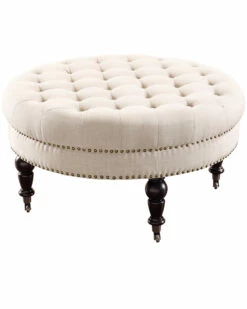 Cheapest 😉 Linon Furniture Linon Isabelle Natural Round Tufted Ottoman Home Ottomans & Poufs ✨