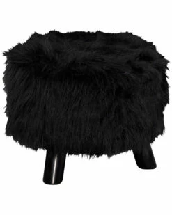 Coupon 🔥 Linon Furniture Linon Black Faux Fur Foot Stool Home Ottomans & Poufs 🎉