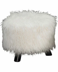 Deals ⭐ Linon Furniture Linon White Faux Fur Foot Stool Home Ottomans & Poufs 💯