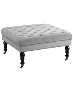 Wholesale 🌟 Linon Furniture Linon Tess Gray Velvet Square Ottoman Home Ottomans & Poufs ✨