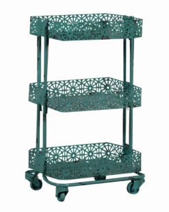 Buy 🤩 Linon Furniture Linon Turquoise Metal Three Tier Cart Home Bar Carts & Accessories ⭐