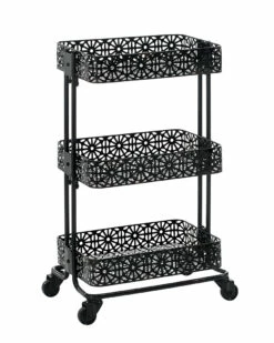 Deals ✔️ Linon Furniture Linon Black Metal Three Tier Cart Home Bar Carts & Accessories 🔔