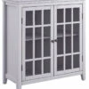 Buy ⭐ Linon Furniture Linon Leslie Gray Double Door Cabinet Home Bookcases & Shelving 🤩