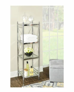 Hot Sale 🥰 Linon Furniture Linon Pinnacle Chrome And Glass Four Tier Shelf Home Bookcases & Shelving 🛒 -Linon Furniture Store 3050634838 RLLZ 2