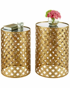 Flash Sale 🔥 Linon Furniture Linon Set Of 2 Round Gold Nested Tables With Mirror Tops Home Mirrors & Wall Art ⌛ -Linon Furniture Store 3050634851 RLLZ 3